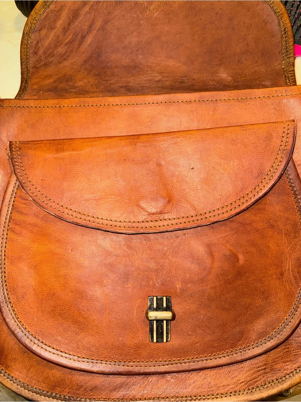 Women's Tan Leather Satchel with Adjustable Strap